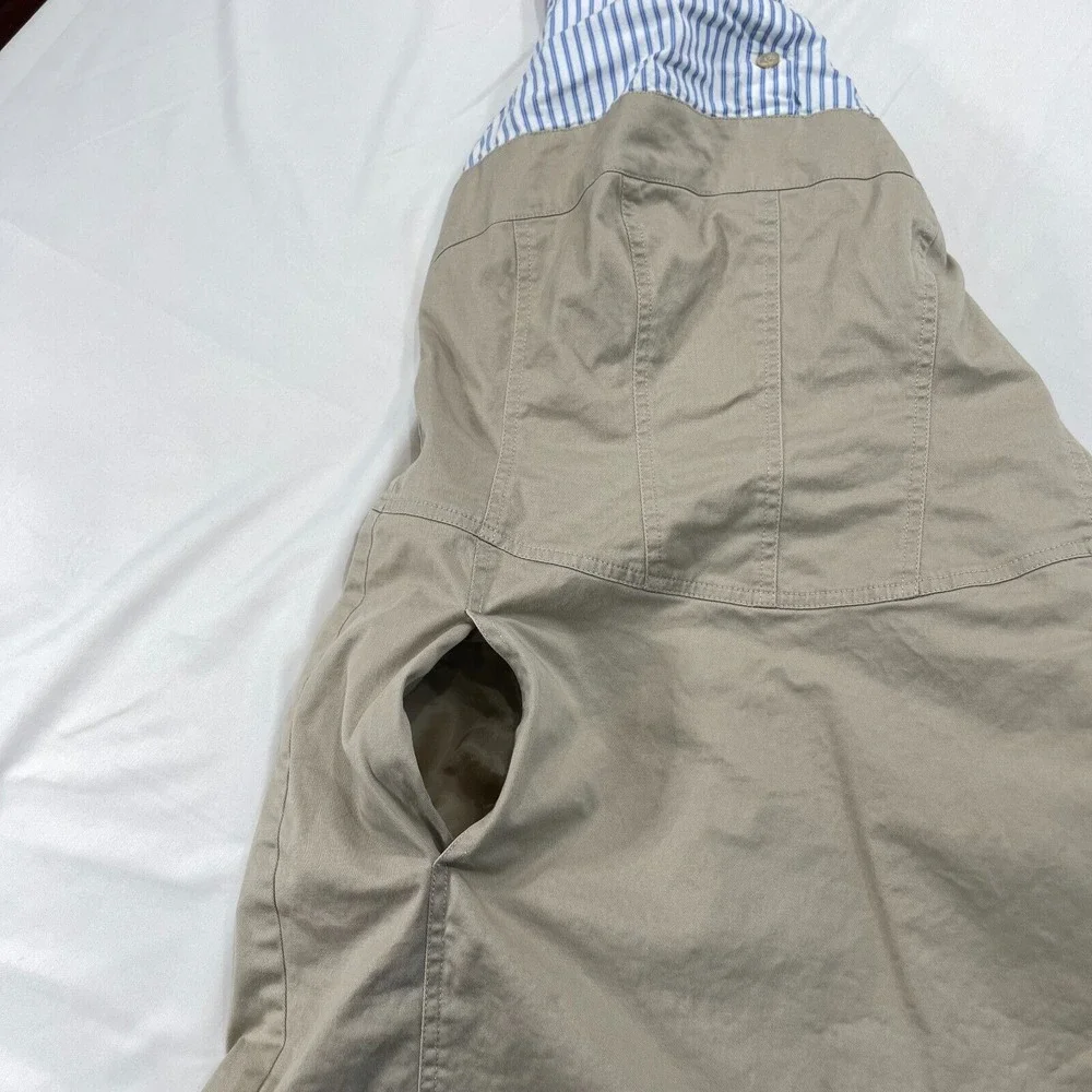Jean Paul Berlin Sleeveless Khaki‎ Midi Dress Womens 10 Blue White Striped Top - Picture 4 of 14